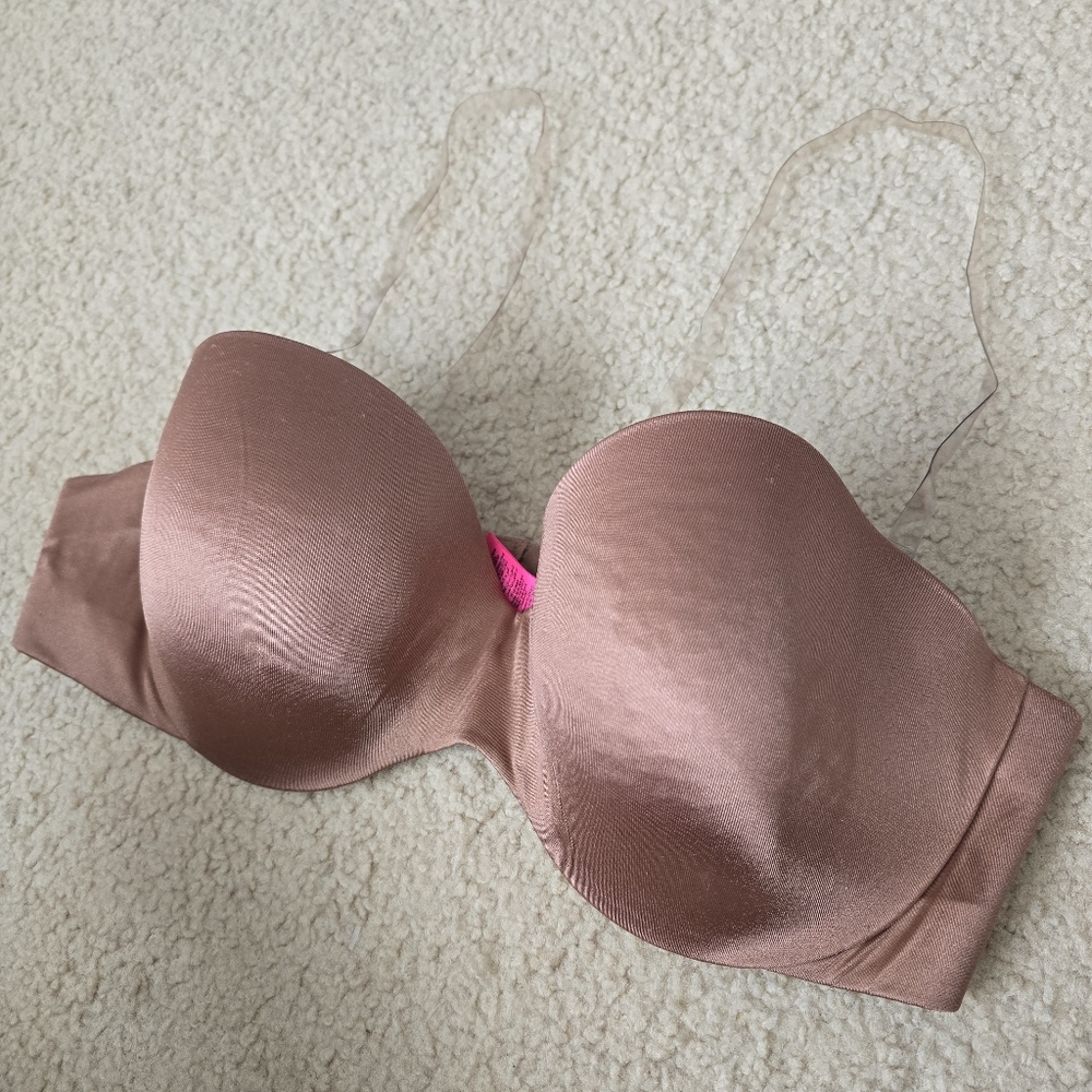 La Senza Strapless Bra 38C Nude Smooth Lightly Lined Convertible Clear Straps